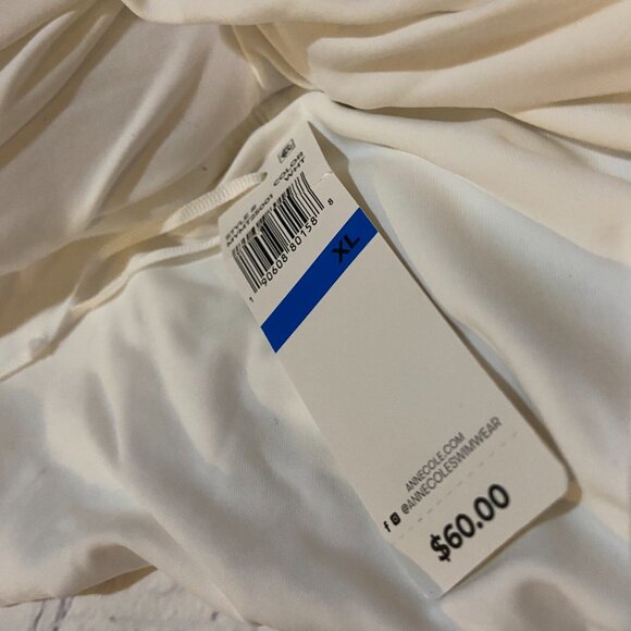 **Anne Cole**  Solid Twist Front Shirred Bandeau Tankini Swim Top XL NWT White - Picture 6 of 7